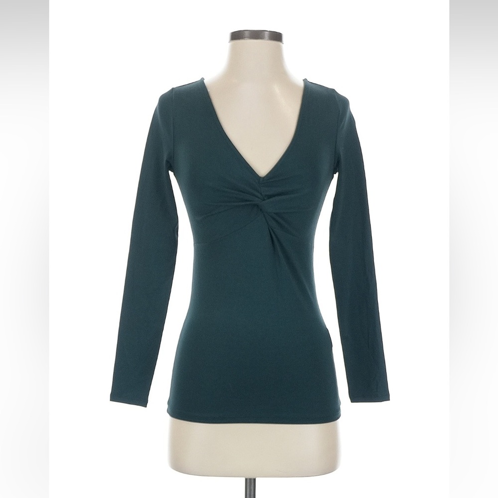 Madewell Forest Green V-Neck Twist-Front Long Sleeve Top Size XXS NWT
